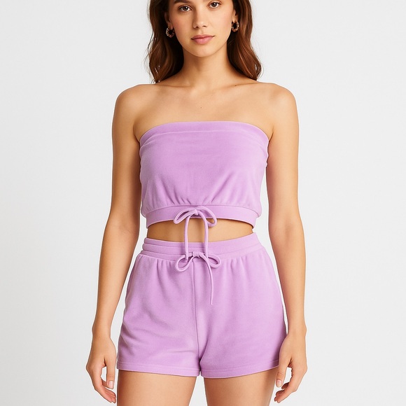 Love University Tops - Lavender Strapless Drawstring Crop Top/short set - Women L NWT